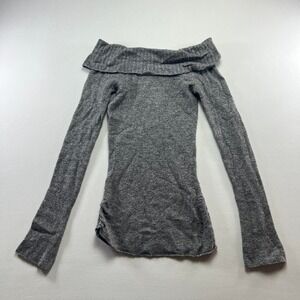 Next Era Off The Shoulder Sweater Womens M Gray Ruched Long Sleeve Ribbed Knit